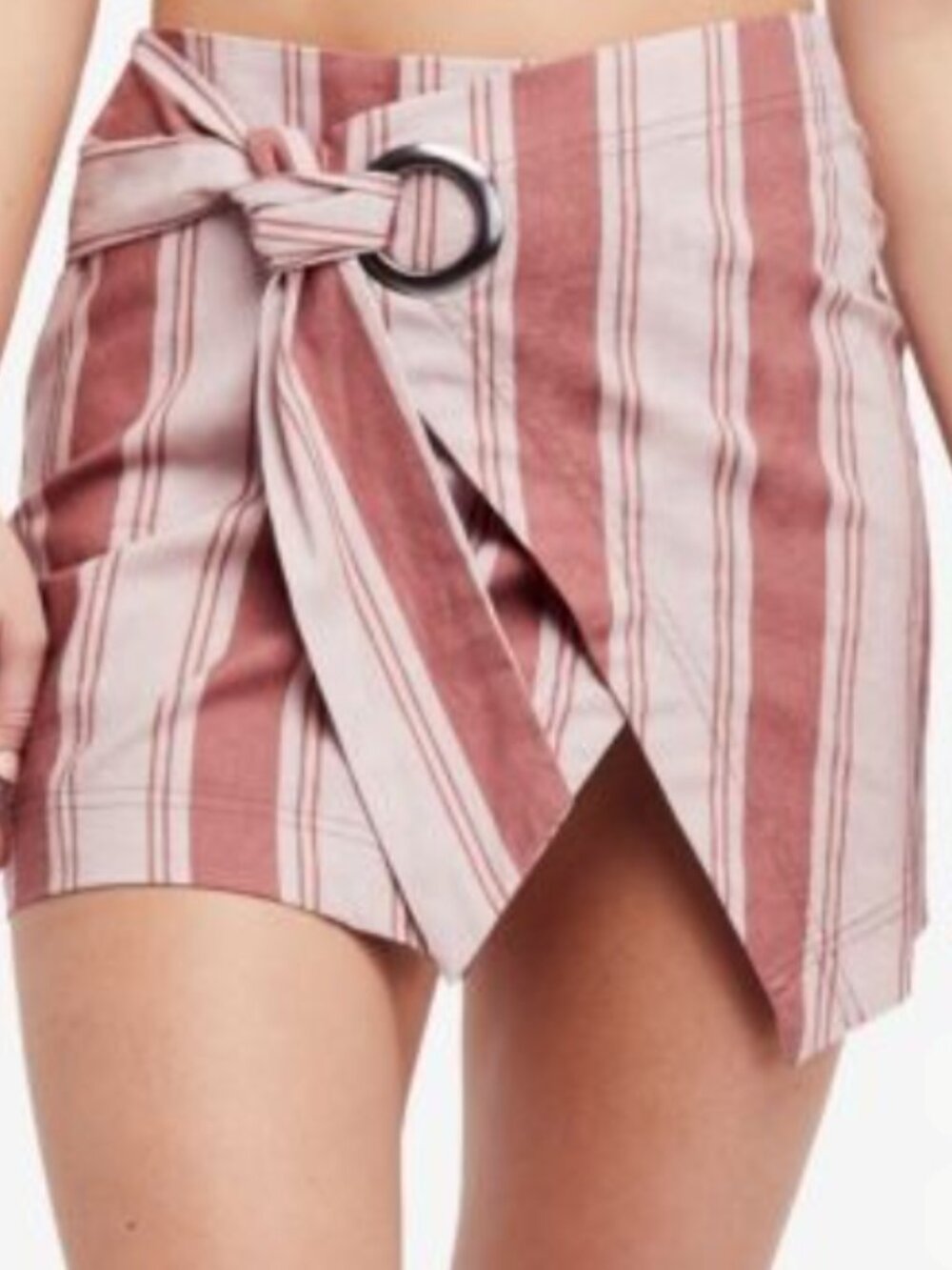 Free People Pink Striped Wrap Mini Skirt